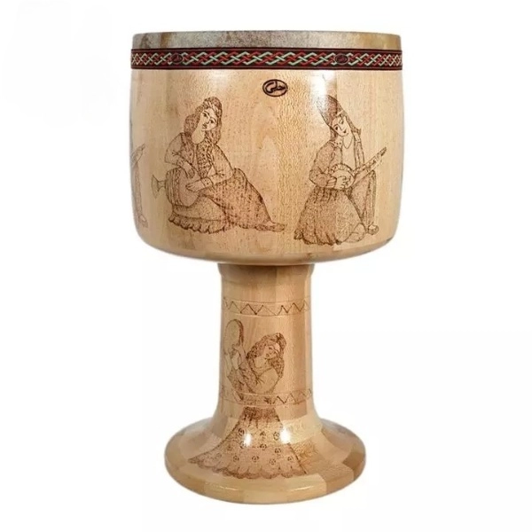 Helmi Burned Design Tonbak – Khatoon Pattern, Pine Wood, Camel Skin
