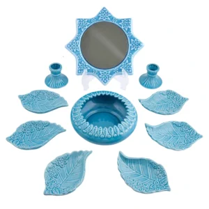 Turquoise Ceramic Haft Sin Set with Spring Design