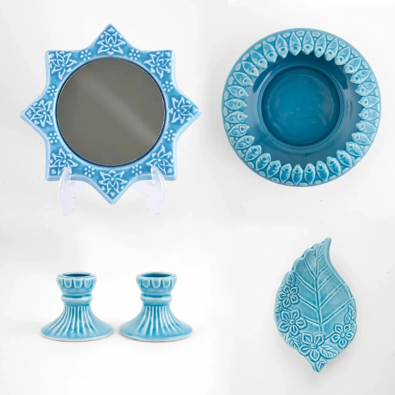 Turquoise Ceramic Haft Sin Set with Spring Design details