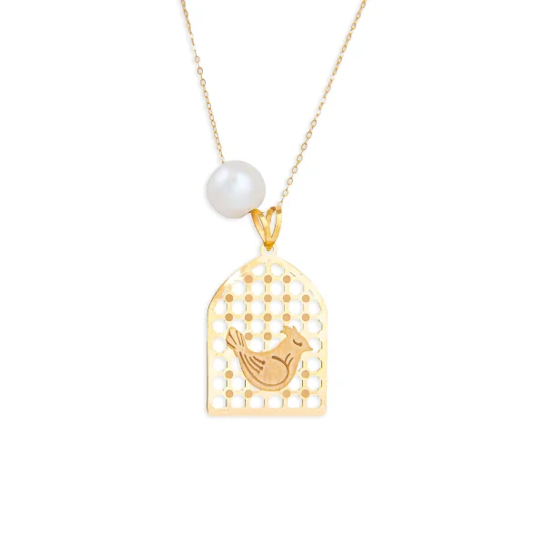 18K Gold Ameen Bird Necklace with Pearl