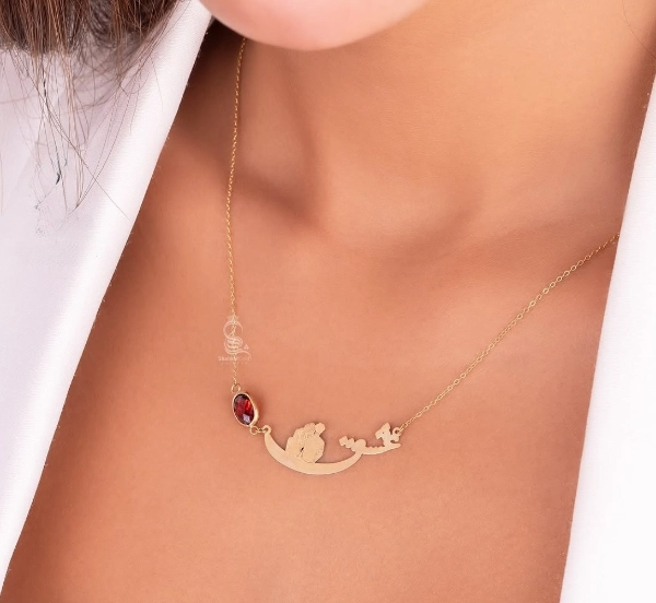 Golden Love Necklace with Red Coral Stone