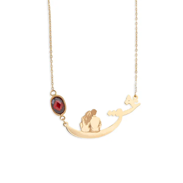 Golden Love Necklace with Red Coral Stone