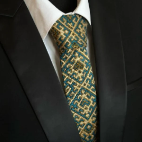 Handmade Balochi Embroidered Silk Tie in Blue and Gold
