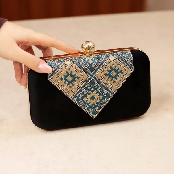 Traditional Balochi Needlework Velvet Clutch Bag