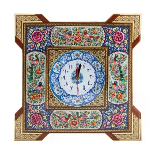 Persian Floral and Bird Khatam and Minakari Clock