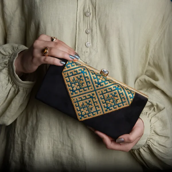 Traditional Balochi Needlework Velvet Clutch Bag
