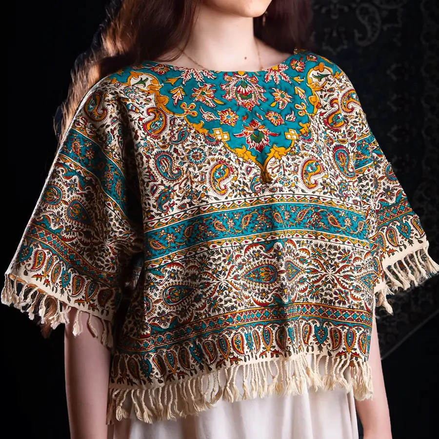Hand-Printed Paisley Blouse Traditional Persian Ghalamkar Art