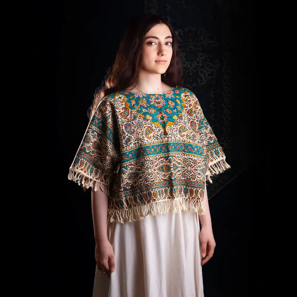Hand-Printed Paisley Blouse Traditional Persian Ghalamkar Art