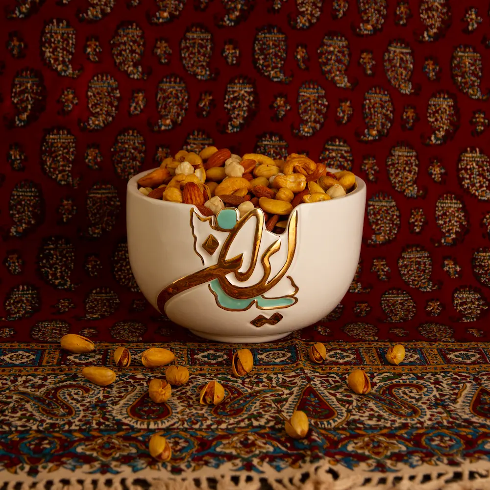 Iran Design Calligraphy Bowl – White Ceramic with Gold Luster