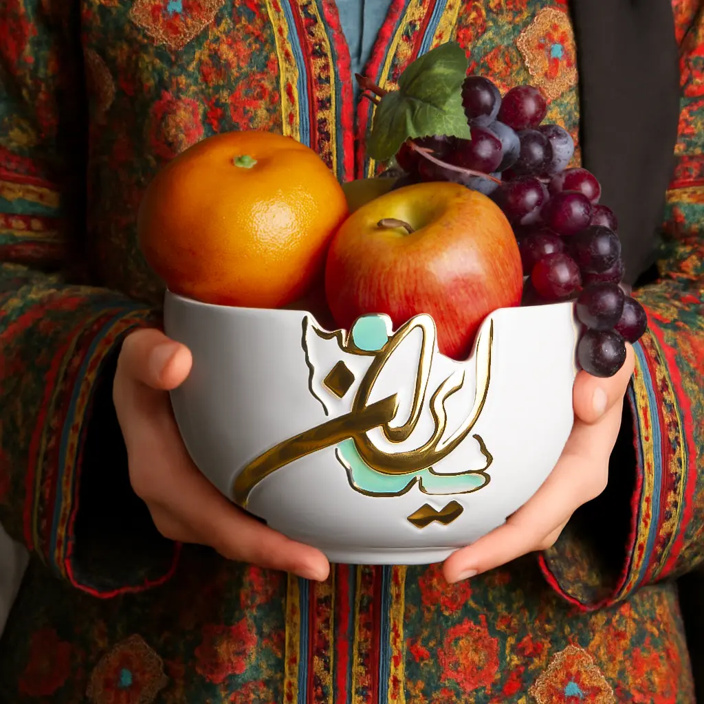 Iran Design Calligraphy Bowl – White Ceramic with Gold Luster