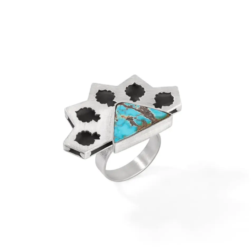 Persian Turquoise Silver Ring – Nishapur Stone & Ali Qapu Motif