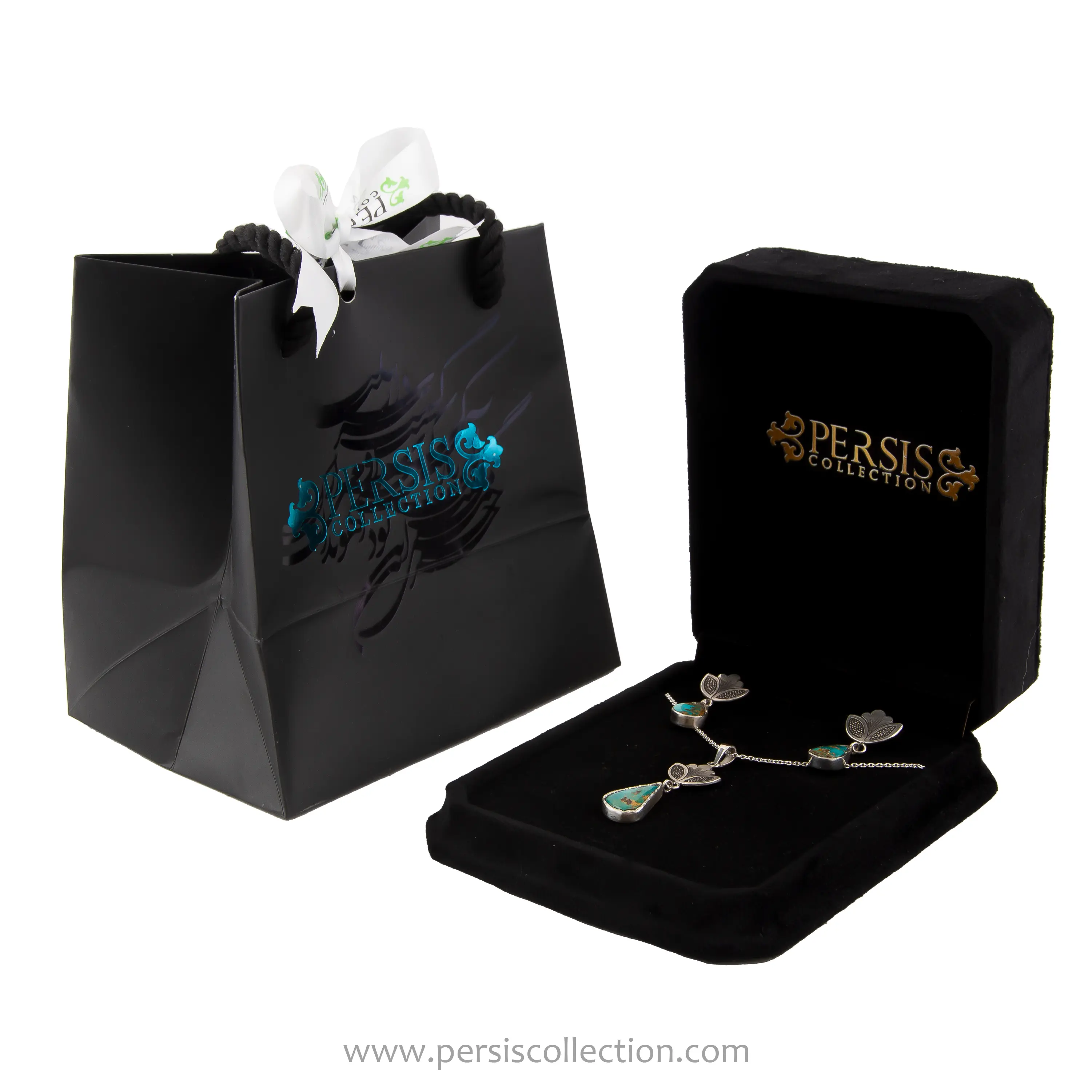 Elegant Persian Lotus Jewelry Set with Neyshabur Turquoise