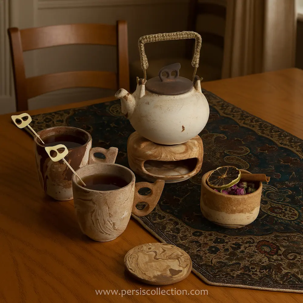 Handcrafted Persian Pottery Tea Set for Two – Luxury Gift Edition