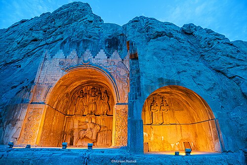 Taq-e Bostan, an ancient Sassanid rock relief site in Kermanshah, Iran