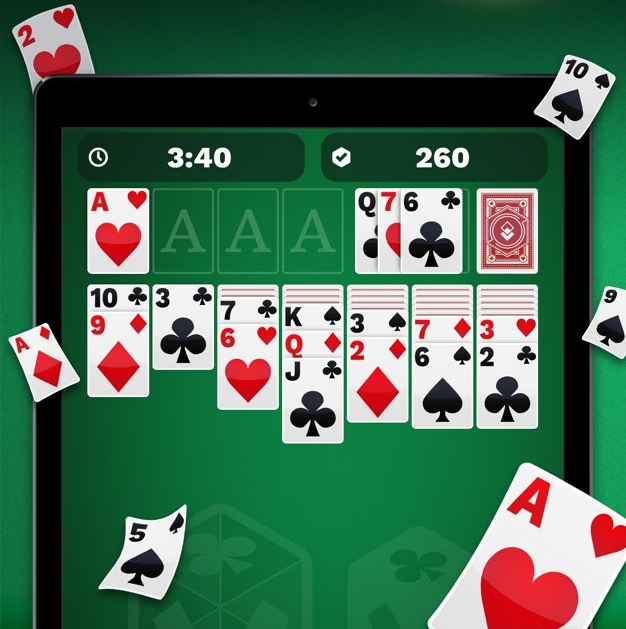 The History of Solitaire” showing antique cards and a Windows