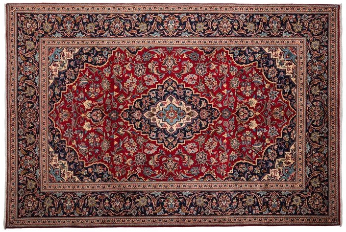 A traditional Kashan rug, known for its intricate designs and fine craftsmanship.