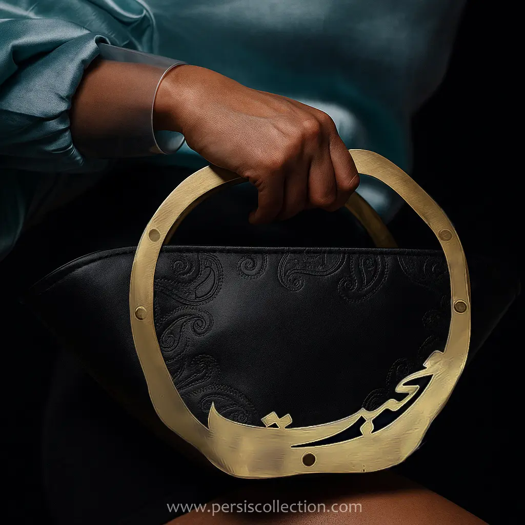 Handmade Persian Leather Purse – Boteh Jaqeh Design with Brass Detailing