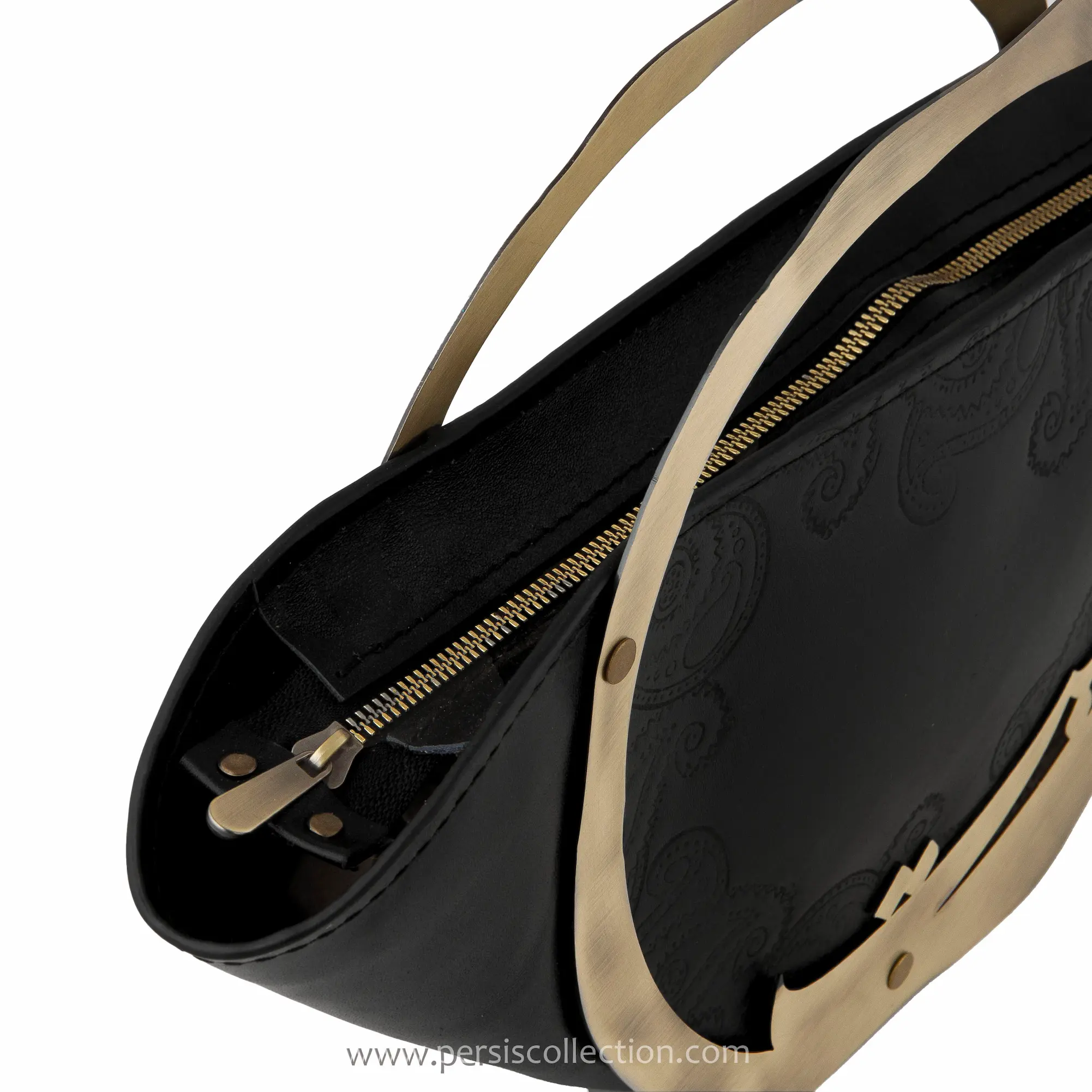 Handmade Persian Leather Purse – Boteh Jaqeh Design with Brass Detailing