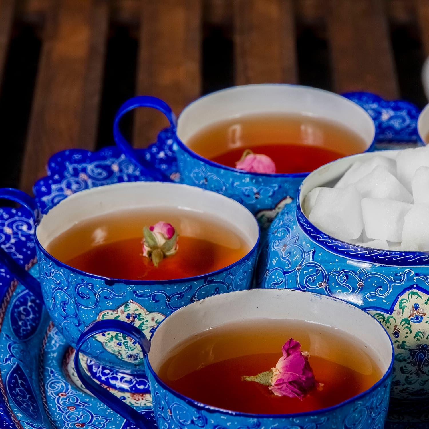 Persian rose fields in full bloom at sunrise