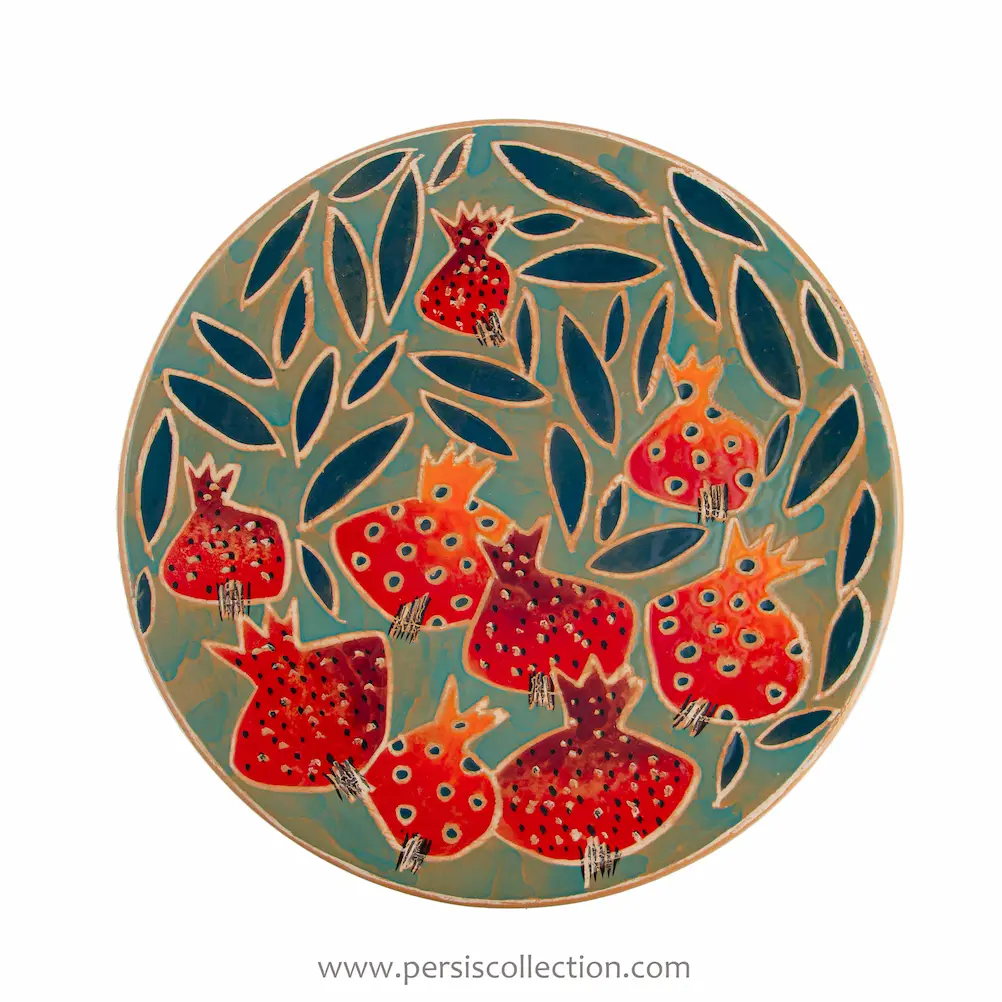 Persian Ceramic Art Dish – Handmade with Pomegranate Motif