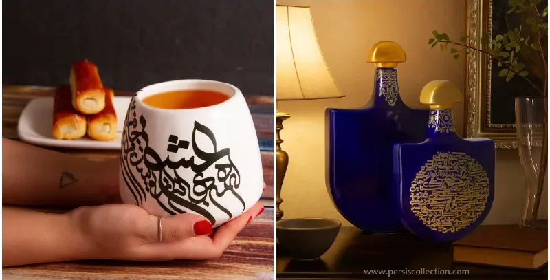 Decorative calligraphy on accessories like vases and clocks