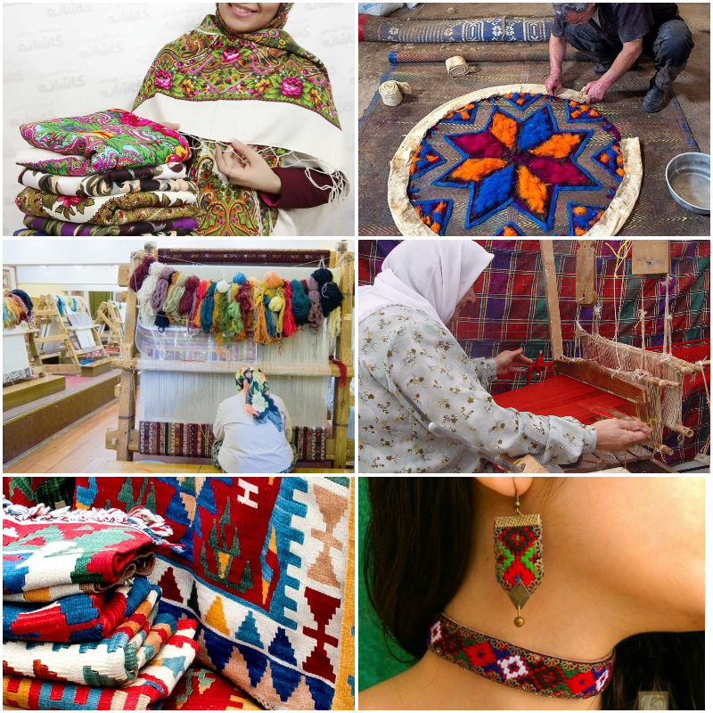 Traditional Turkmen carpet from Golestan Province Persian with red geometric patterns.
