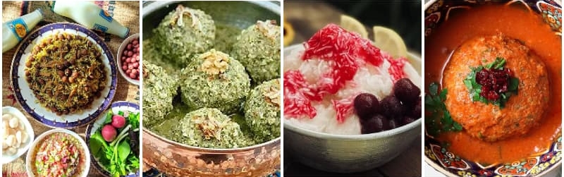 Shiraz traditional food with Kalam Polo, Faloodeh, and Persian dishes