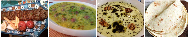 Traditional Lorestan cuisine with kebab, ash, and local flatbread from western Persian