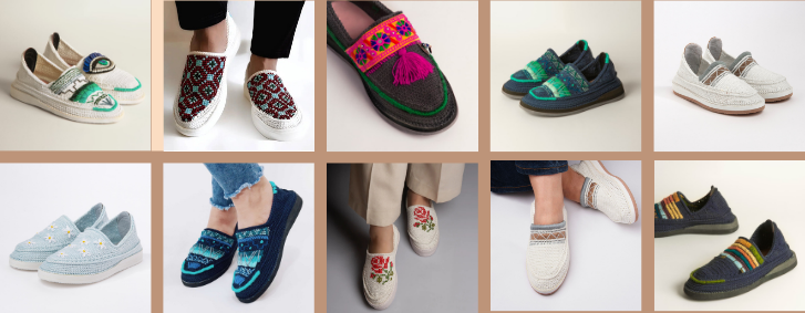 Traditional Kashan Giveh shoes, handwoven with natural yarns.