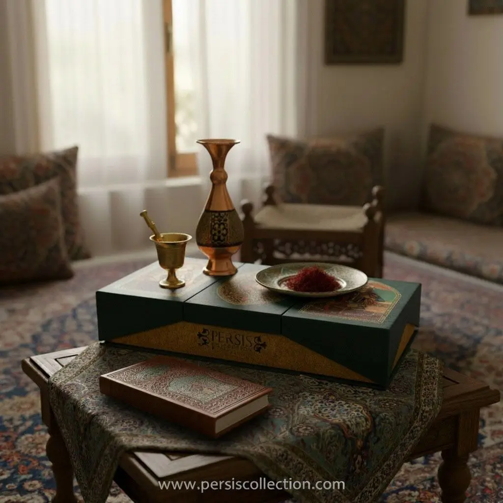 Persian Gift Set – Brass Mortar, Saffron Box, and More