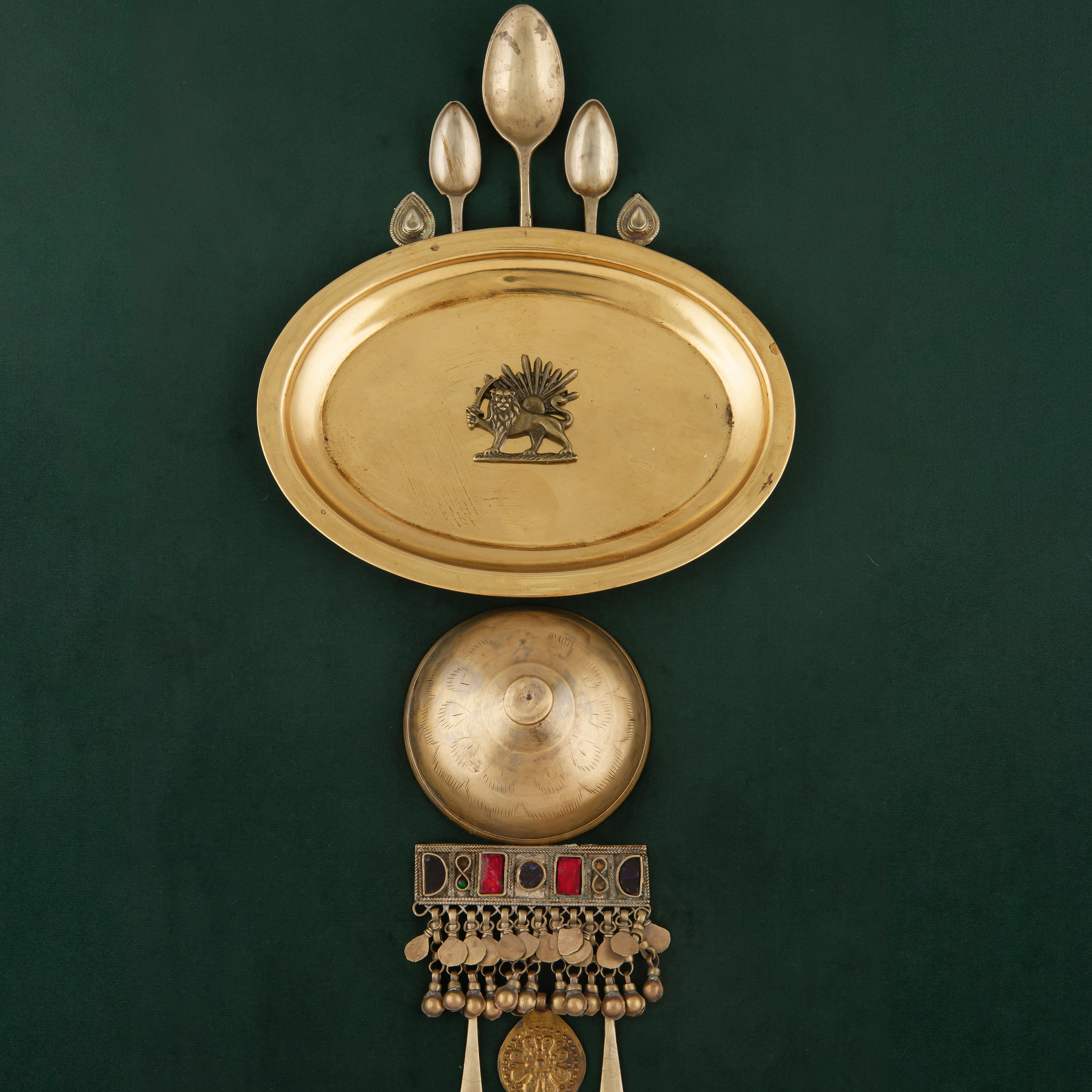 Antique Persian Wall Decor - Brass Tray & Spoon with Vintage Details