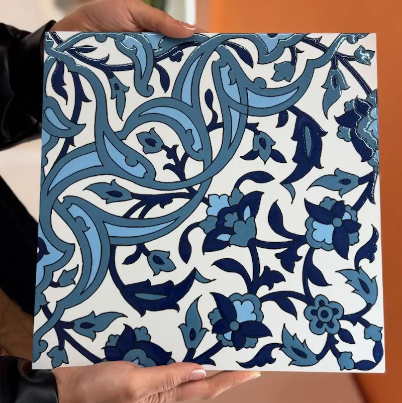 Authentic Persian Tile Set Colorful Glazed Ceramic with Floral Islimi Design