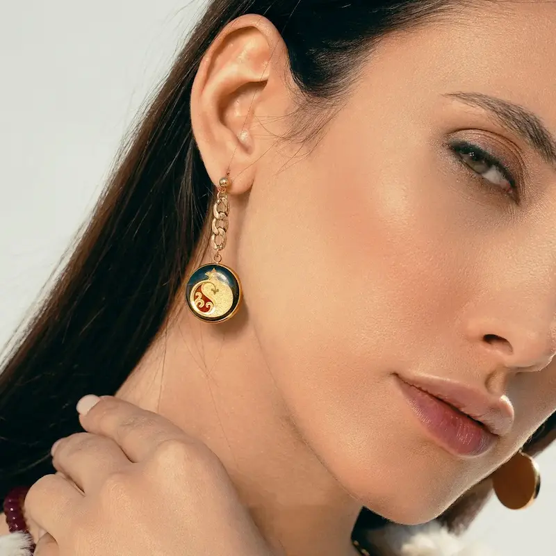 Persian Gold Earring – Pomegranate Pink Agate with 24K Gold Plating