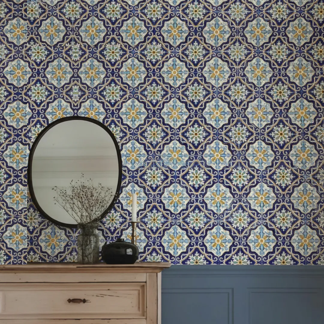 Lapis Blossom Persian Ceramic Tile with Intricate Ivy Design