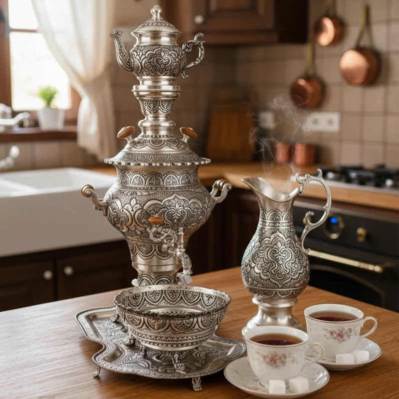 Electric Persian Samovar with Handcrafted Silver Engraving