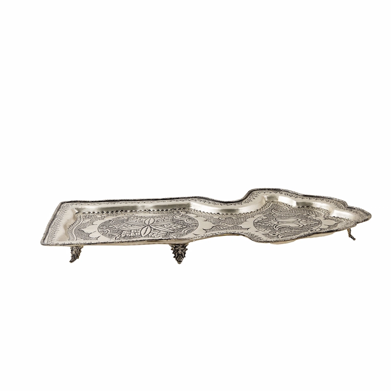 Handcrafted Persian Samovar Set – Silver Inlay Brass, 5-Piece Tea Set with Tray and Pot