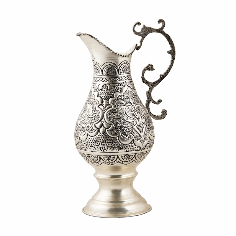 Handcrafted Persian Samovar Set – Silver Inlay Brass, 5-Piece Tea Set with Tray and Pot