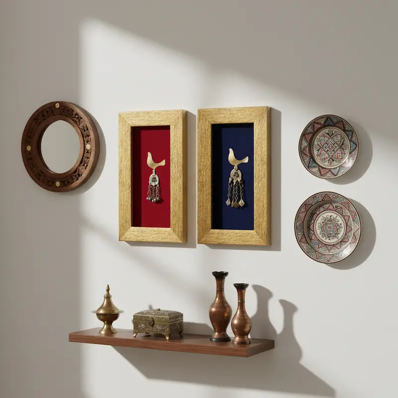 Antique Persian Wall Decor – Brass Bird with Velvet Background-02