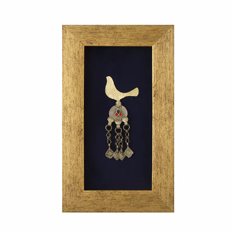 Antique Persian Wall Decor – Brass Bird with Velvet Background