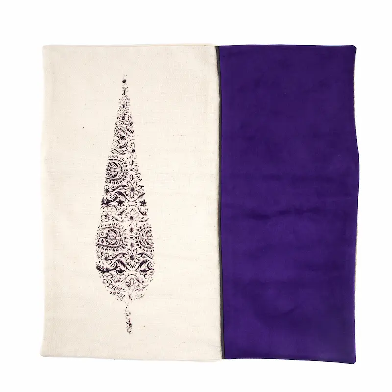 Artisan Cream Persian Cushion Cover with Hand-Printed Sarv Motif