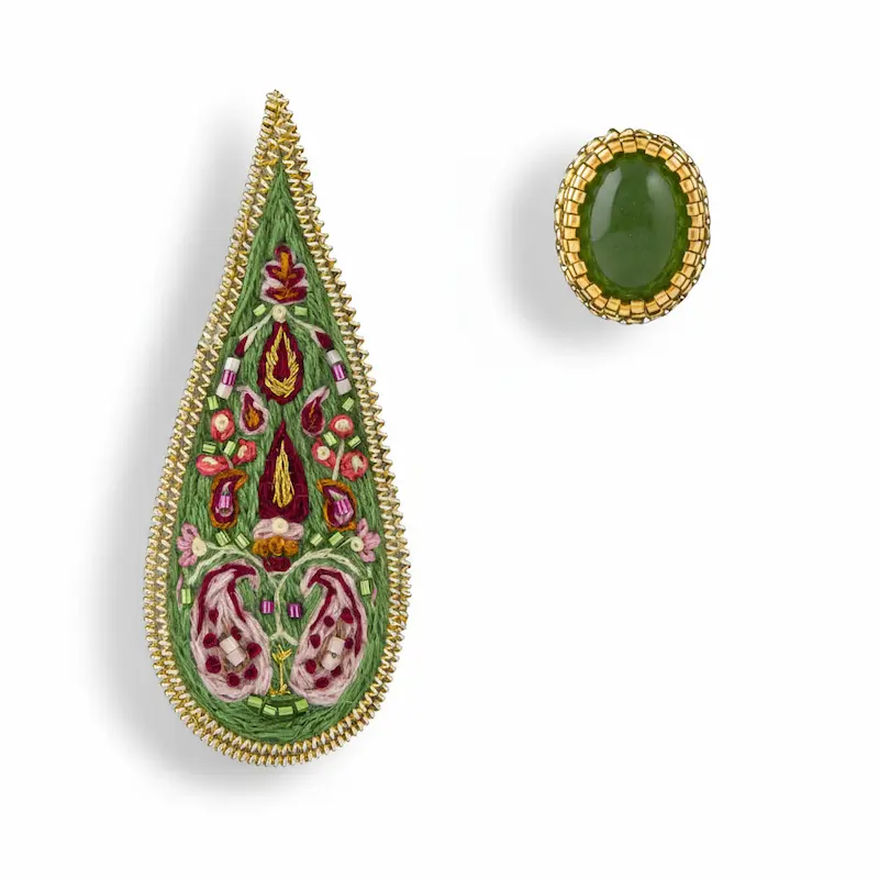 Boho Persian Handmade Earrings – Green Agate Cypress Garden Design