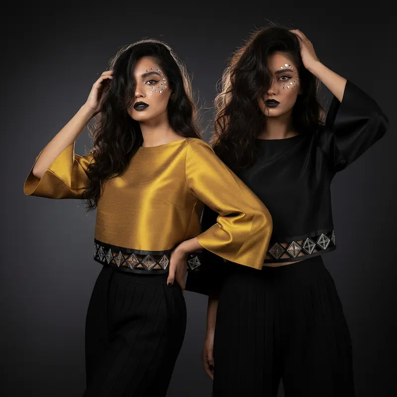 Persian Women's Blouse with Leather and Mirror Embellishments