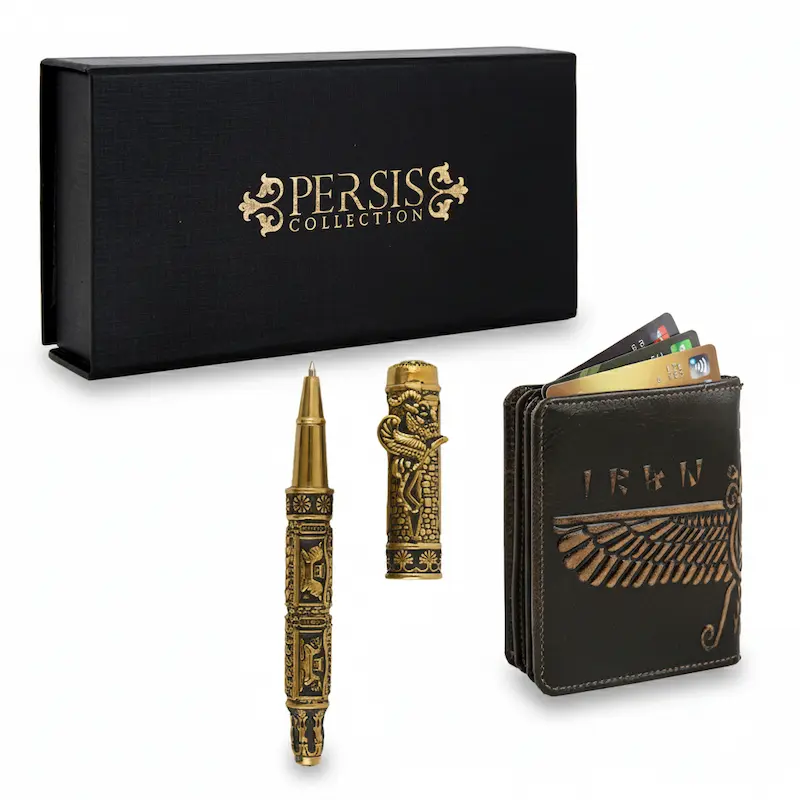 Golden Faravahar Copper & Leather Persian Gift Set – Persian Gifts for Him