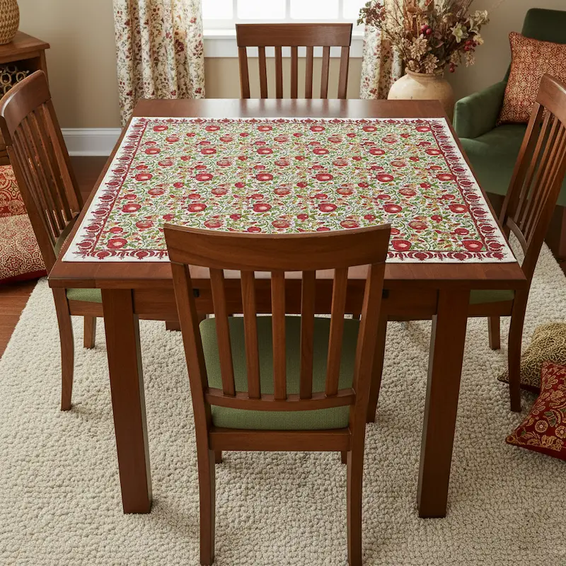 Handcrafted Anar Pattern Persian Tablecloth Traditional Cotton Table Cover