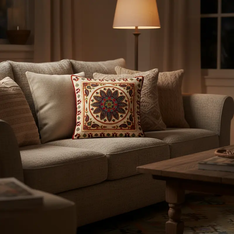 Handcrafted Persian Cushion Cover – Pateh Embroidered Floral Art Cover