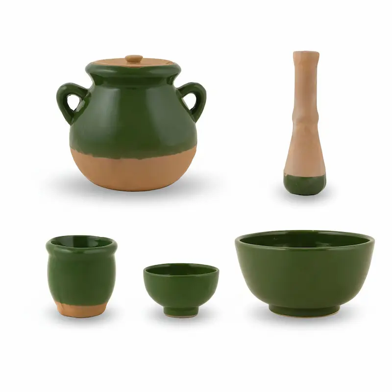 Handmade Dizi Dinner Set – Traditional Persian Tableware with Green Ceramic Bowls