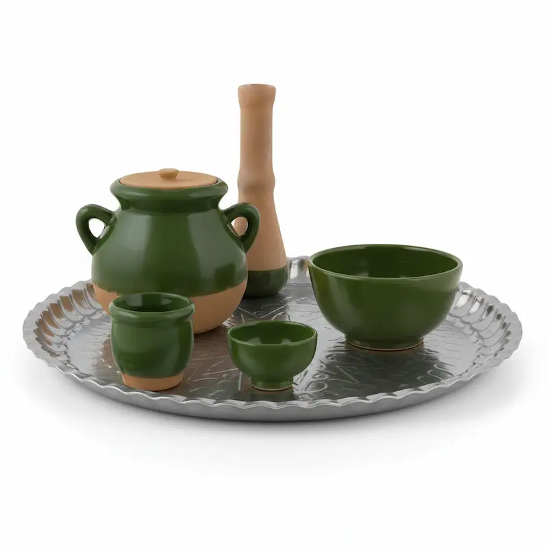 Handmade Dizi Dinner Set – Traditional Persian Tableware with Green Ceramic Bowls