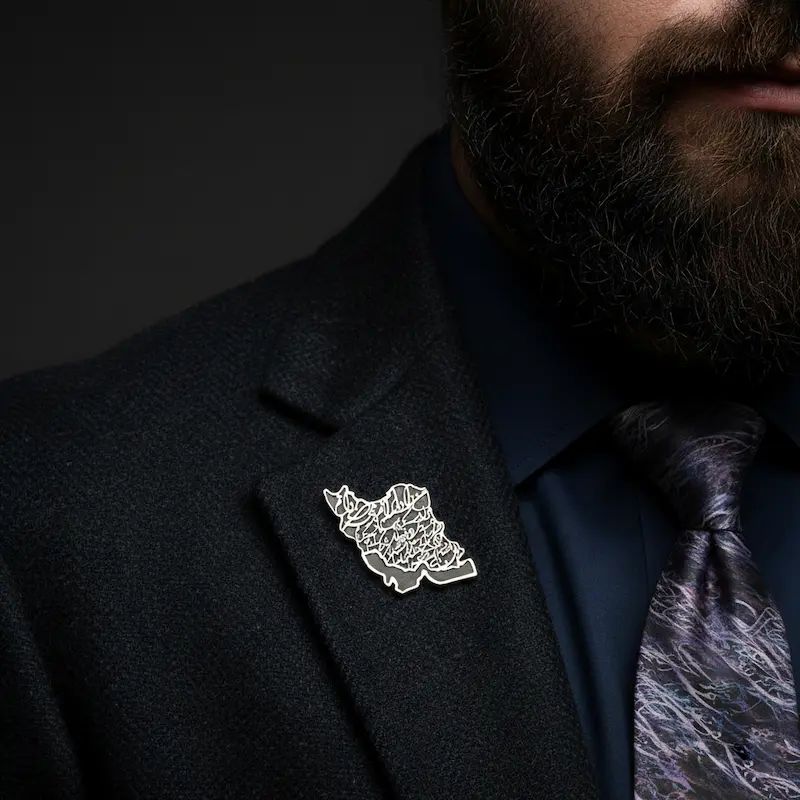 Iran Map Silver Persian Brooch