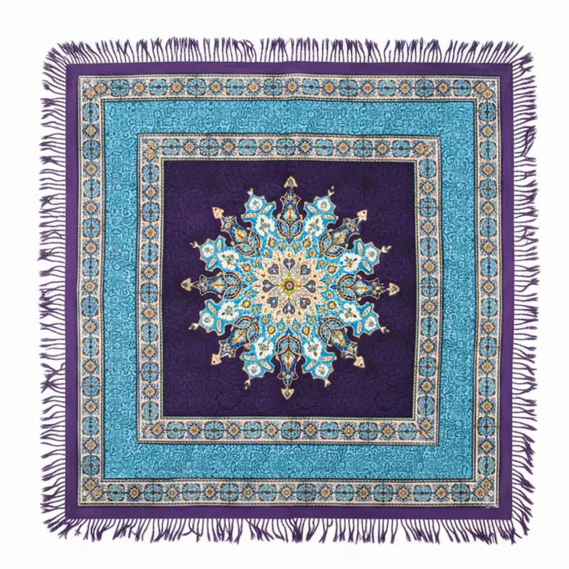 Luxury Turquoise & Purple Persian Table Cloth with Gold Floral Motif