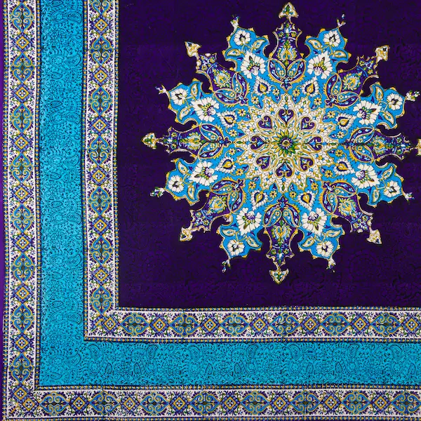Turquoise & Purple Persian Table Cloth with Gold Floral Motif